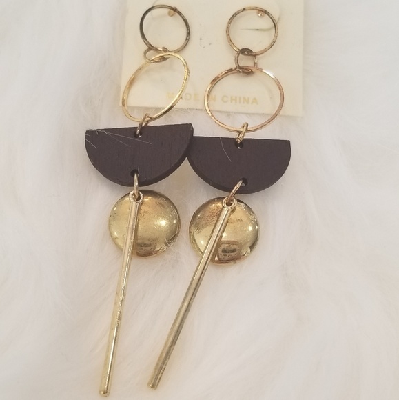 Jewelry - Dark brown wood gold toned metal earrings Jewelry - Dark brown wood gold toned metal earrings